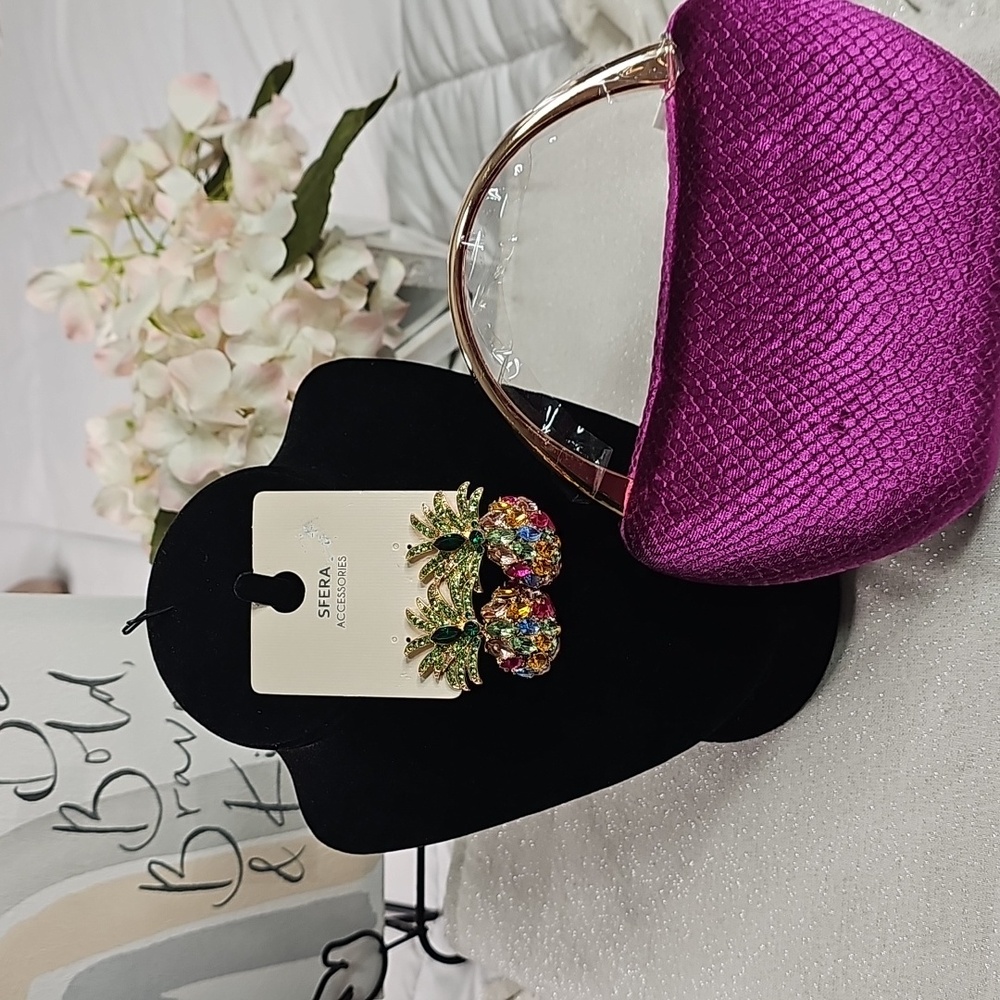 Earrings Pineple with Multicolored Stones Elegant Wear Vacation Resortwear Beach - Picture 10 of 10